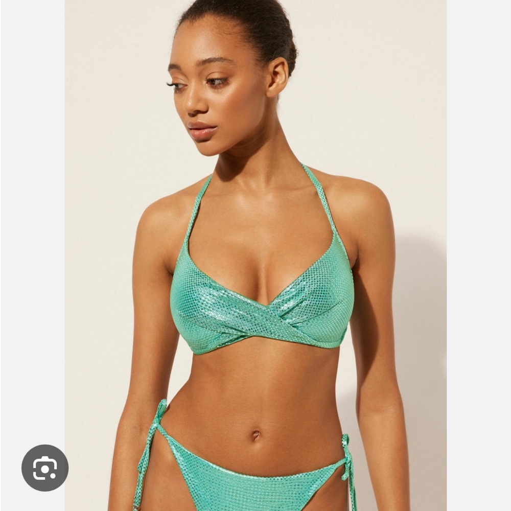 Calzedonia blue green Seafoam shiny bikini